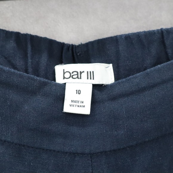 Bar III Navy Blue Wide Leg Preppy Crop Pull On Elastic Linen Pants Medium 10 - Picture 8 of 9